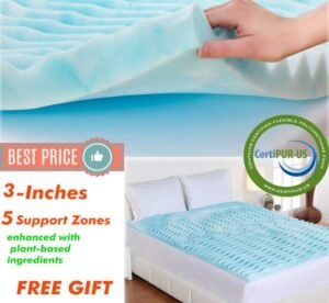 3 Inches 5 Support Zone Plant Based Memory Foam Mattress Topper