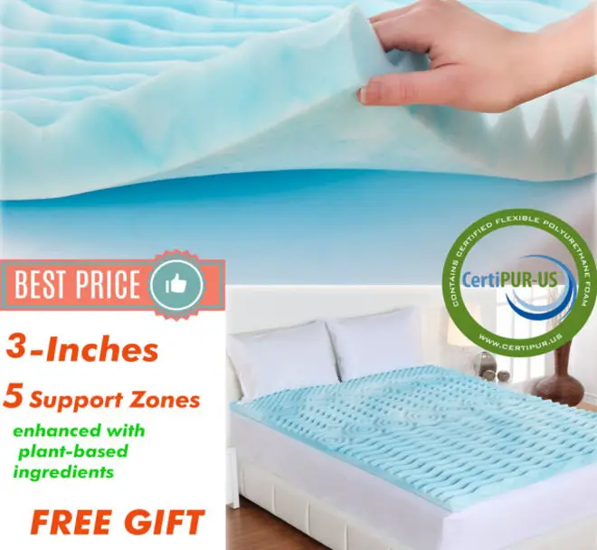 3 Inches 5 Support Zone Plant Based Memory Foam Mattress Topper